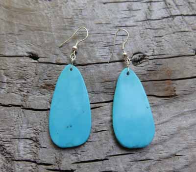 Earrings Native American Blue Turquoise Slab
